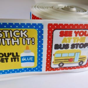 5 yards of 3 inch "School" grosgrain ribbon
