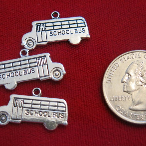 BULK! 30pc "school bus" charms in antique style silver (BC351B)