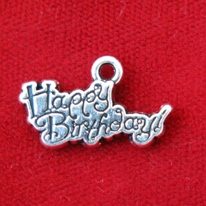 BULK! 30pc "Happy birthday" charms in antique silver (BC822)