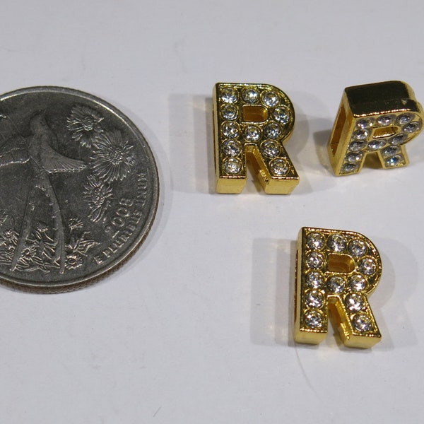 10pc "letter R" 8mm slide charms in gold color (BC1617-R)