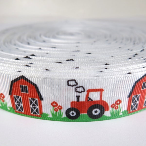 5 yards of 7/8 inch "Farm and tractor" grosgrain ribbon
