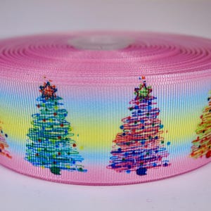 5 yards of 1.5 inch &quot;christmas trees&quot; grosgrain ribbon