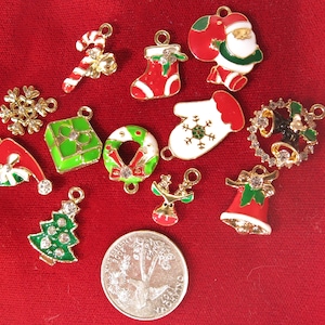 12pc &quot;Christmas&quot; gold color charms in antique silver style (BC1508)