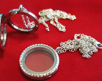 2pc 30mm Floating Charm Locket "Round" with necklace (LC9)