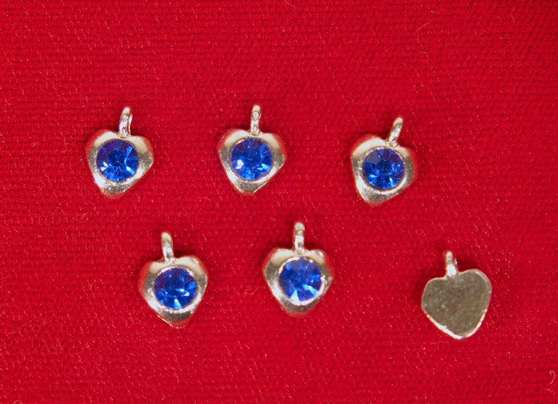 BC1346B 50pc blue sapphire heart rhinestone charms in antique silver style BULK