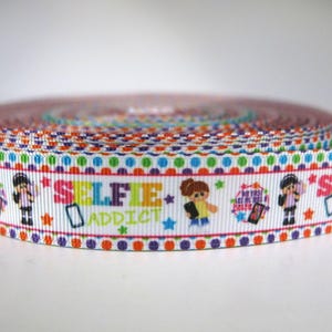 5 yards of 7/8 inch "selfie addict" grosgrain ribbon