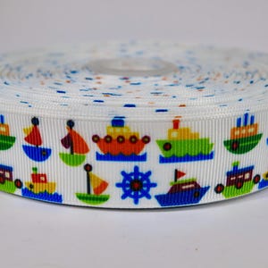 5 yards of 1 inch &quot;kids boat&quot; grosgrain ribbon