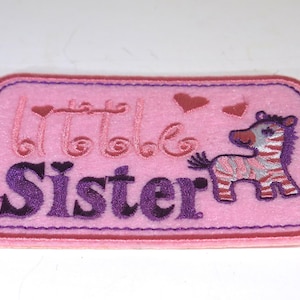 embroidered &quot;little sister&quot;, patch, iron-on, sew-on (P18)
