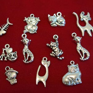 10pc set &quot;cats&quot; charms in antique silver style (BC896)