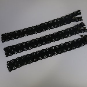 3pc zipper 30cm / 12inch black lace closed end Z60 image 2