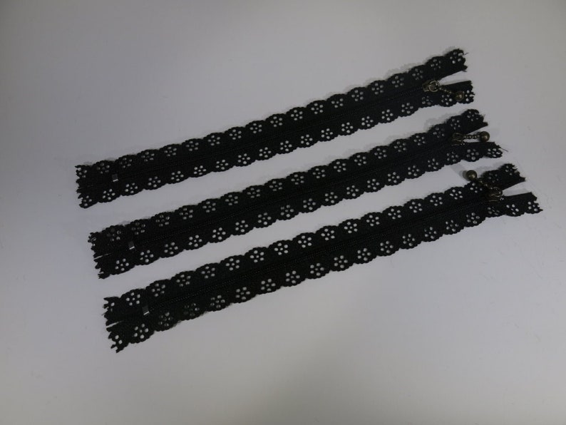 3pc zipper 30cm / 12inch black lace closed end Z60 image 2