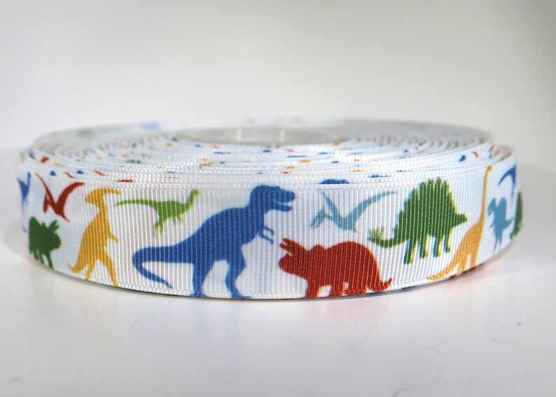 5 yards of 7/8 inch dinosaur grosgrain ribbon image 1