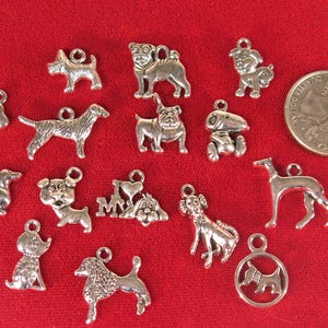 15pc set &quot;dogs&quot; charms in antique silver style (BC844)
