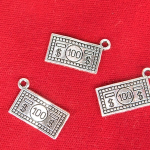BULK! 30pc &quot;100 dollar bill&quot; charms in antique silver style (BC1255B)