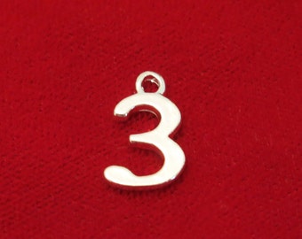 10 Number 3 Charms Antique Silver Tone Number Three Charm ODSF-1708 10 Number 3 Charms Antique Silver Tone Number Three Charm ODSF-1708