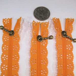 3pc zipper 20cm / 8inch orange lace closed end (Z89)