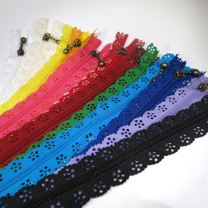 SET! 12pc zipper 20cm / 8inch mixed colors lace closed end (ZSET20)