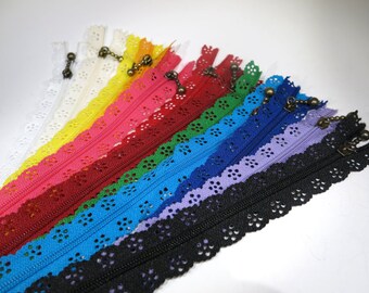 SET! 12pc zipper 20cm / 8inch mixed colors lace closed end (ZSET20)