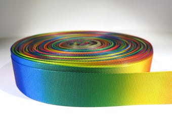 5 yards of 1 inch "rainbow" grosgrain ribbon