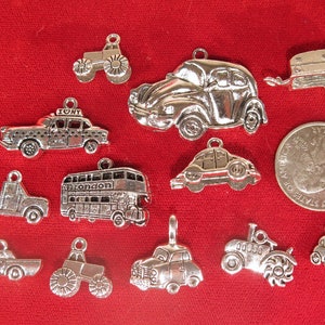 12pc Set automobile Charm Set in Antique Silver - Etsy