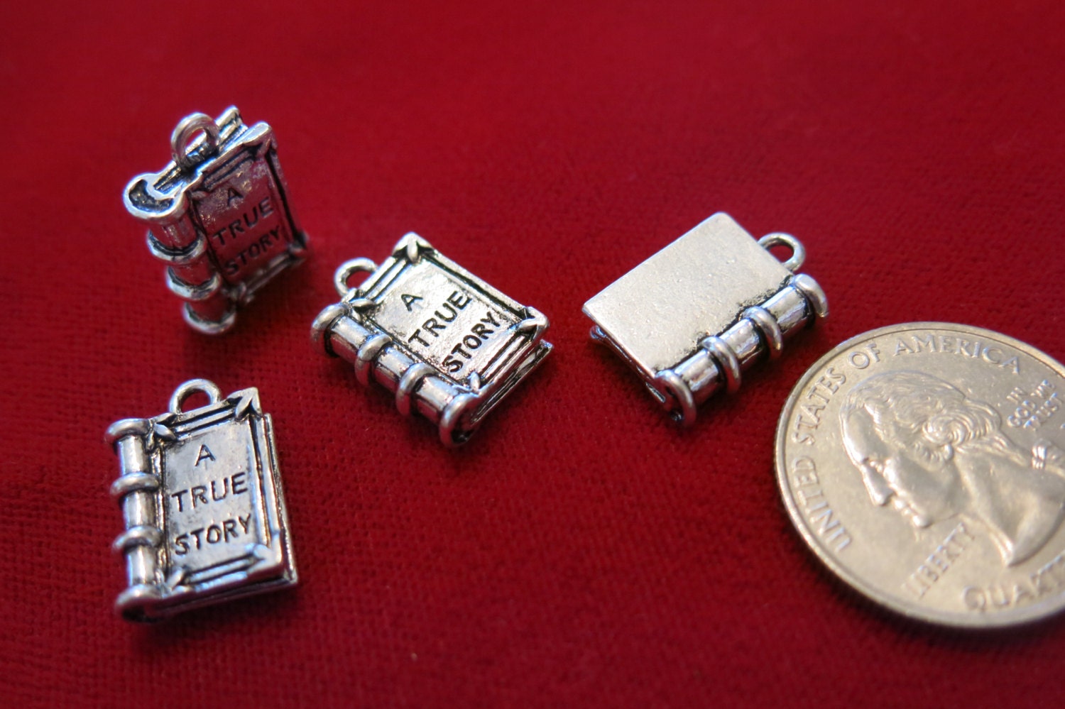 5pc A true story book charms in antique silver Etsy