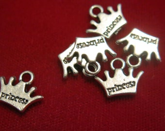 10pc "princess" charms in antique silver style (BC79)