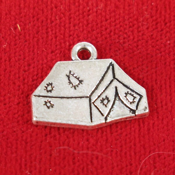 5pc "camping tent" charms in antique silver (BC1395)