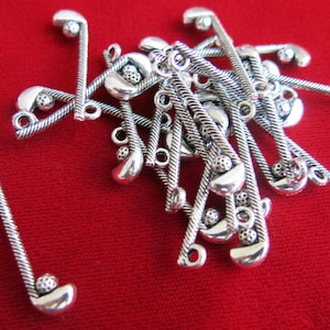 10pc &quot;golf club&quot; charms in antique style silver (BC102)