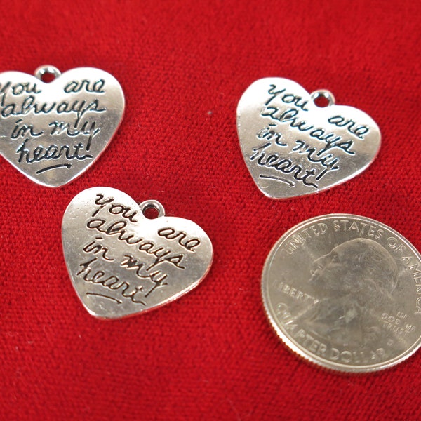 BULK! 30pc "You're always in my heart" charms in antique silver style (BC1260B)