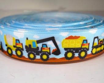 5 yards of 1 inch "construction trucks" grosgrain ribbon