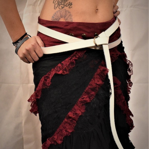 White Leather Ring Belts SCA Knights Belt LARP Renaissance Pirate Celtic
