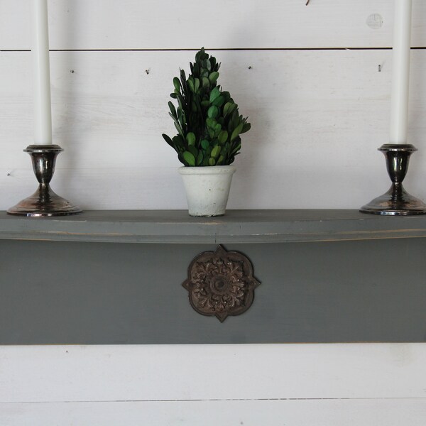 Wooden Kitchen Shelf, Wall Mount Shabby Chic Gray Shelf, Gray Shabby Chic Kitchen or Bathroom Shelf, Shabby Gray Wooden Display Shelf