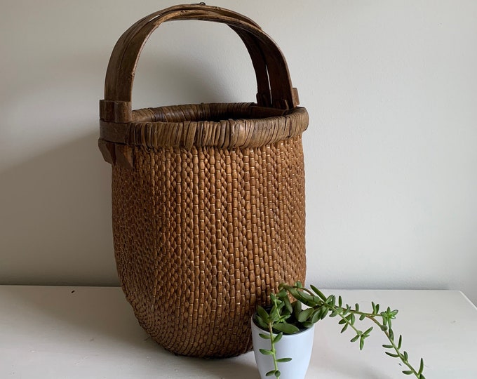 Large Antique Basket, Unique Antique Basket, Handmade Antique Basket W/ Wood Handle Etsy