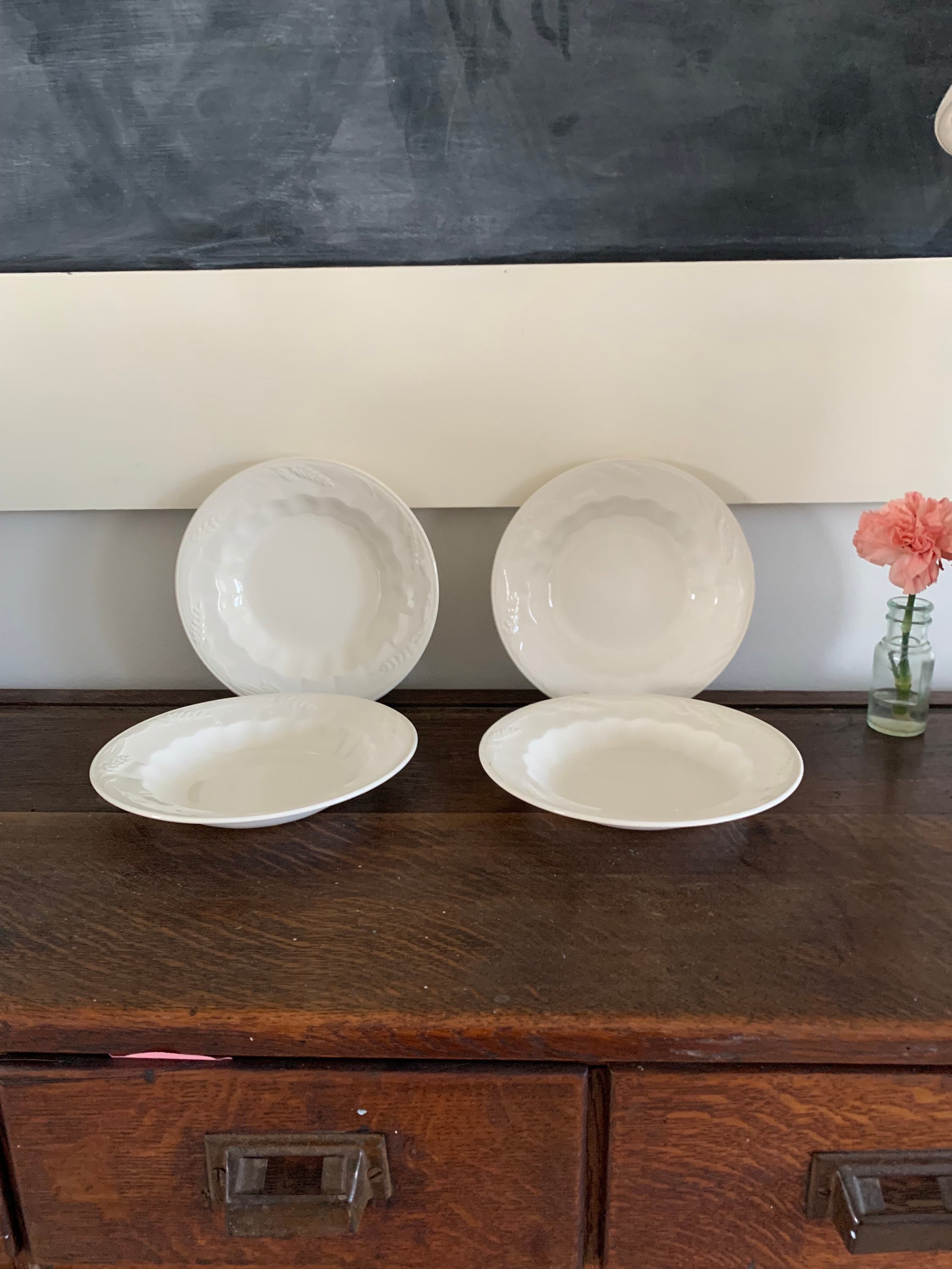 Ironstone Soup Bowls / Set of 4 Vintage Farmhouse Ironstone Soup Bowls / Staffordshire Wheat Ironstone Bowls / Ironstone Soup Bowl Set 11093