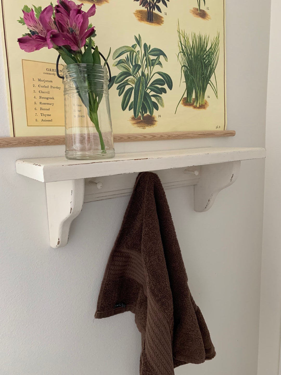 Wood Kitchen Shelf, White Wall Shelf, Kitchen or Bathroom Display Shelf