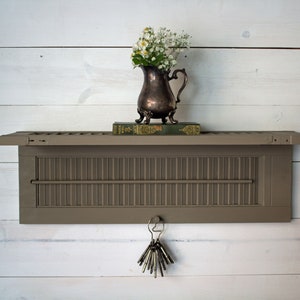 Wood Shutter Wall Shelf, Farmhouse Wall Decor, Salvaged Shutters, Wood Architectural Salvage Shelf, Rustic Home Decor Gray Painted Shelf