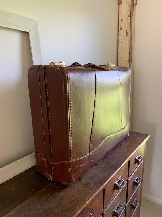 Brown Suitcase, Leather Suitcase, Antique Leather… - image 4