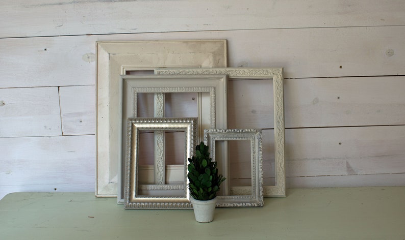 Home Decor Empty Frame Lot for Decor Lot of Five Vintage Painted White Frames Ornate Painted Wood Frames Large Frame Lot