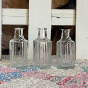 Bud Vase Set of Three, Vintage Style Bud Vase Set, Pretty Glass Bud Vase Set of Three