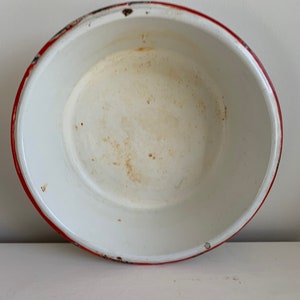 Enamel Basin, Vintage Large Enamelware Tub, Red and White Enamel Tub