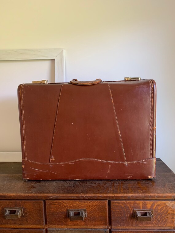 Brown Suitcase, Leather Suitcase, Antique Leather… - image 2