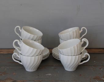 Ironstone Cups and Saucers / 16 piece Ironstone Cup and Saucer Set / Vintage Johnson Brothers Regency Ironstone Cup and Saucer Set