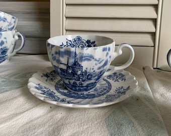 Ironstone Cups and Saucers, 24 piece Ironstone Cup and Saucer Set Vintage Johnson Brothers Tulip Time Ironstone Cup and Saucer Set