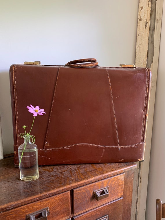 Brown Suitcase, Leather Suitcase, Antique Leather 