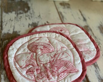 Agarraderas de cocina vintage hechas a mano con forma de seta