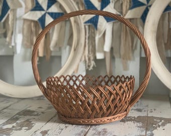 Vintage Woven Basket with Handle, Unique Kitchen Storage