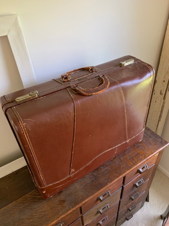 Brown Suitcase, Leather Suitcase, Antique Leather… - image 6