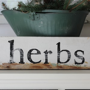 Rustic &quot;herbs&quot; Kitchen Sign, Farmhouse Decor Sign, Rustic Home Decor, Painted Sign, Rustic Home Decor Kitchen Sign, Chippy &quot;herbs&quot; Sign