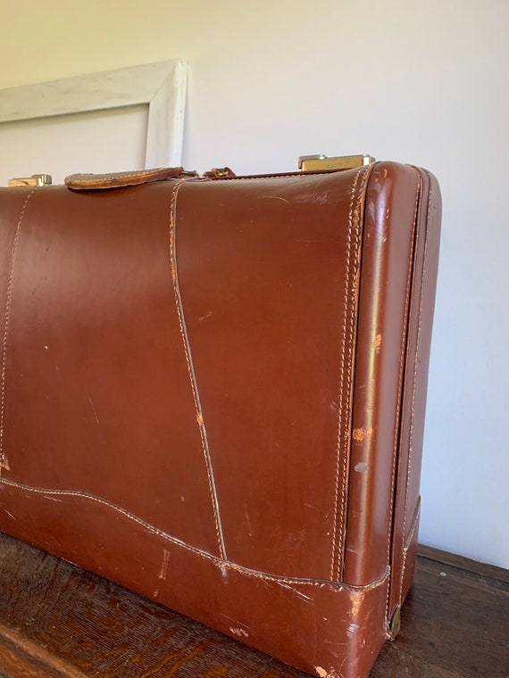 Brown Suitcase, Leather Suitcase, Antique Leather… - image 3