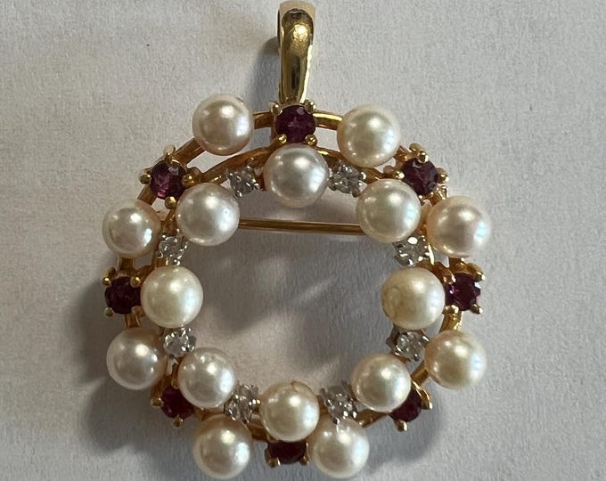 Pearl Circle Pin 14k Yellow Gold